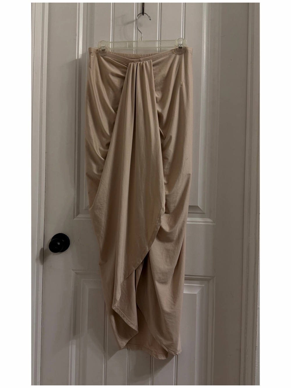 Draped Asymmetrical Beige Women's Skirt - Elegant Gathered Front